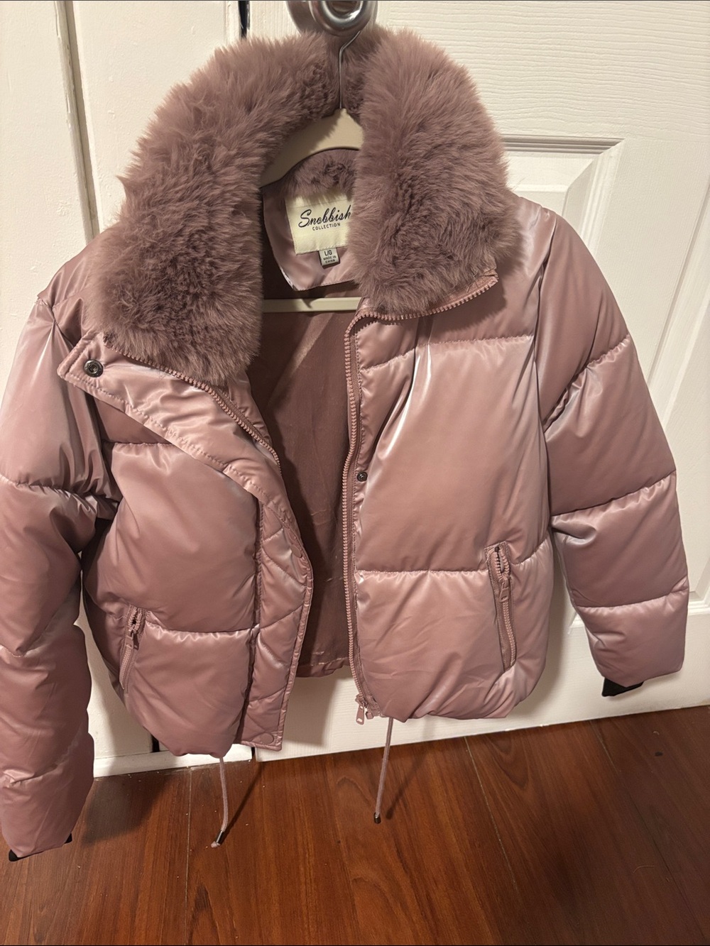Snobbish Collection Women's Dusty Pink Faux-Fur Collar Puffer Jacket